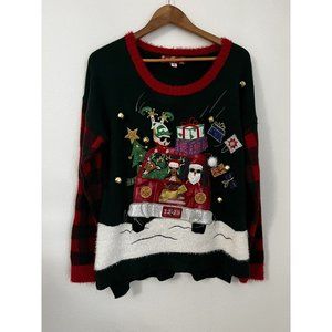 33 Degrees Ugly Christmas Sweater Women XL Santa Rain Deer Bells Elf